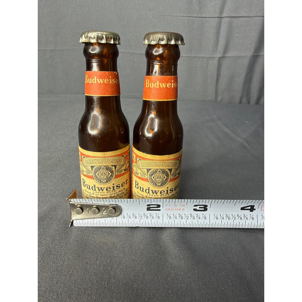 Vintage Budweiser Salt & Pepper Shaker Miniature Glass Bottles - Picture 7 of 7